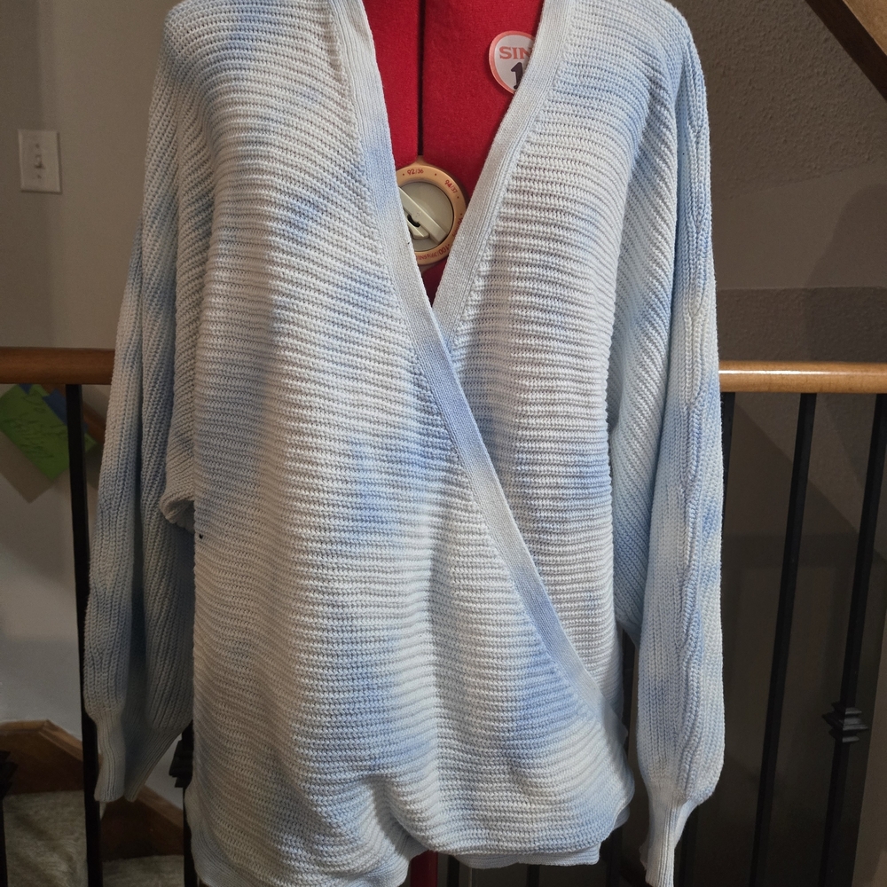 INC International Concepts Light Blue and White V-Neck Sweater